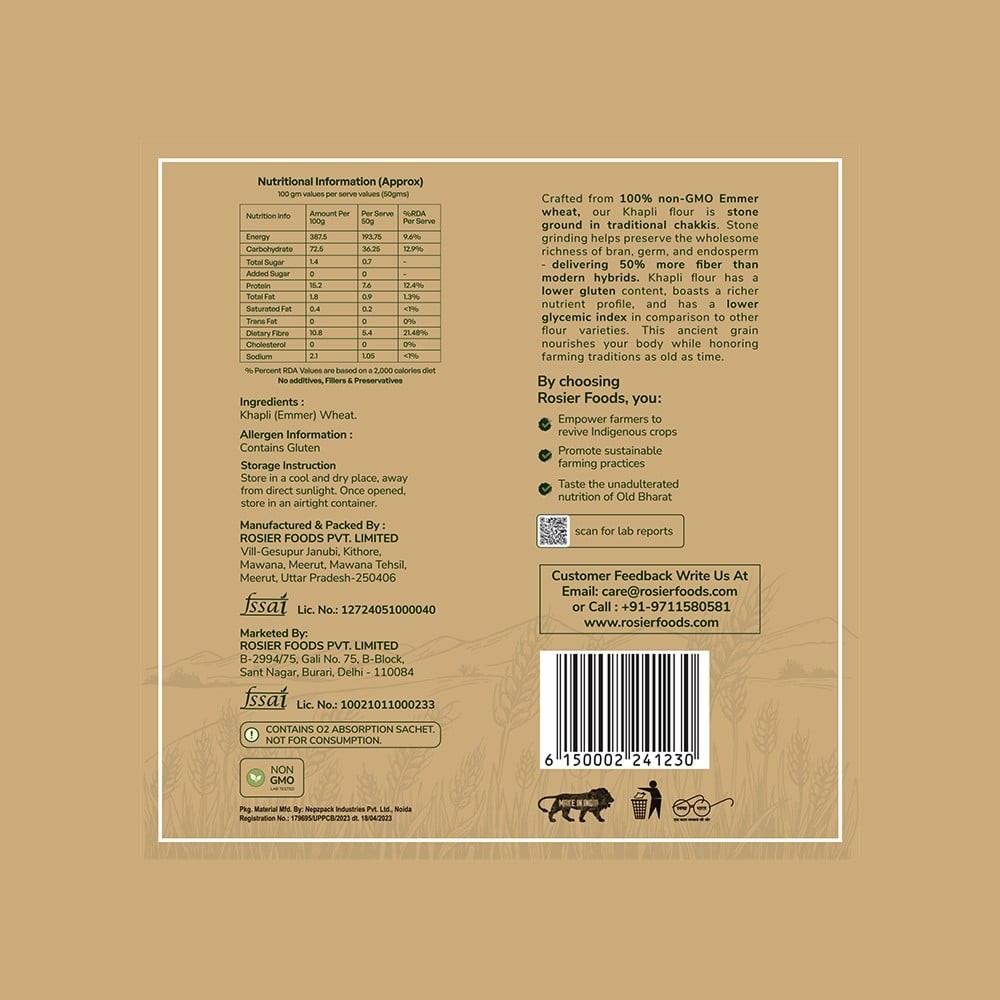 Rosier Stoneground Organic Khapli Wheat Atta