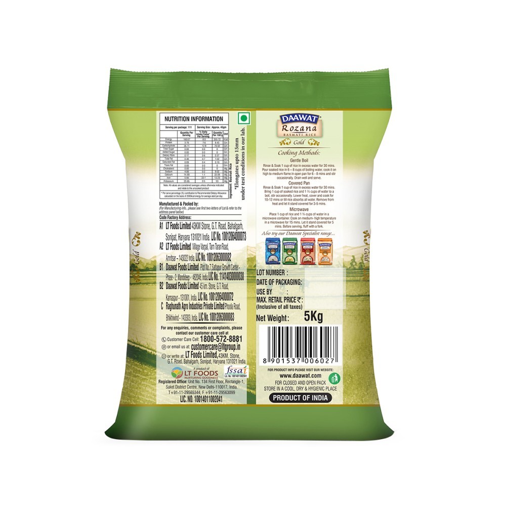 Daawat Rozana Gold Basmati Rice Tibar (Medium Grain) - Pack of 2