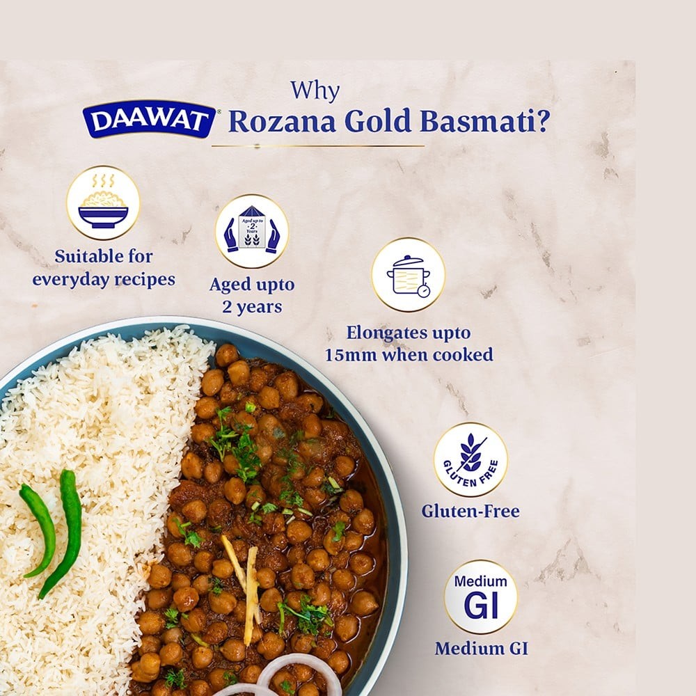 Daawat Rozana Gold Basmati Rice Tibar (Medium Grain)