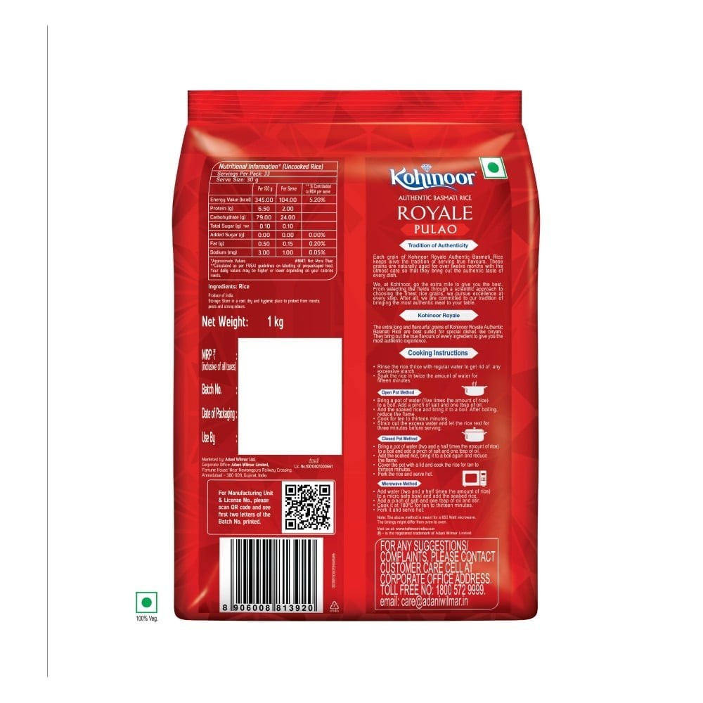 Kohinoor Royale Pulao Basmati Rice (Extra Long Grain)
