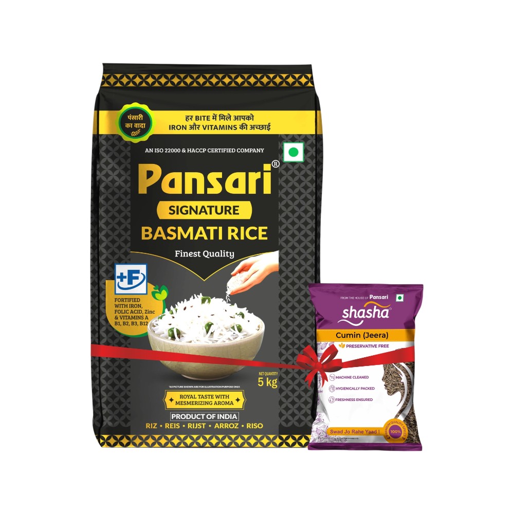 Pansari Signature Basmati Rice (Extra Long Grain) - Free Shasha Biryani Masala 50 g Inside