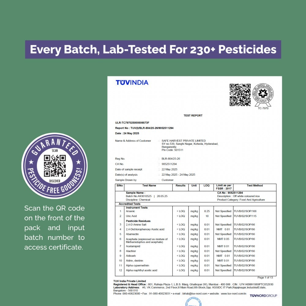 Safe Harvest Pesticide-Free Raw Sonamasuri Rice