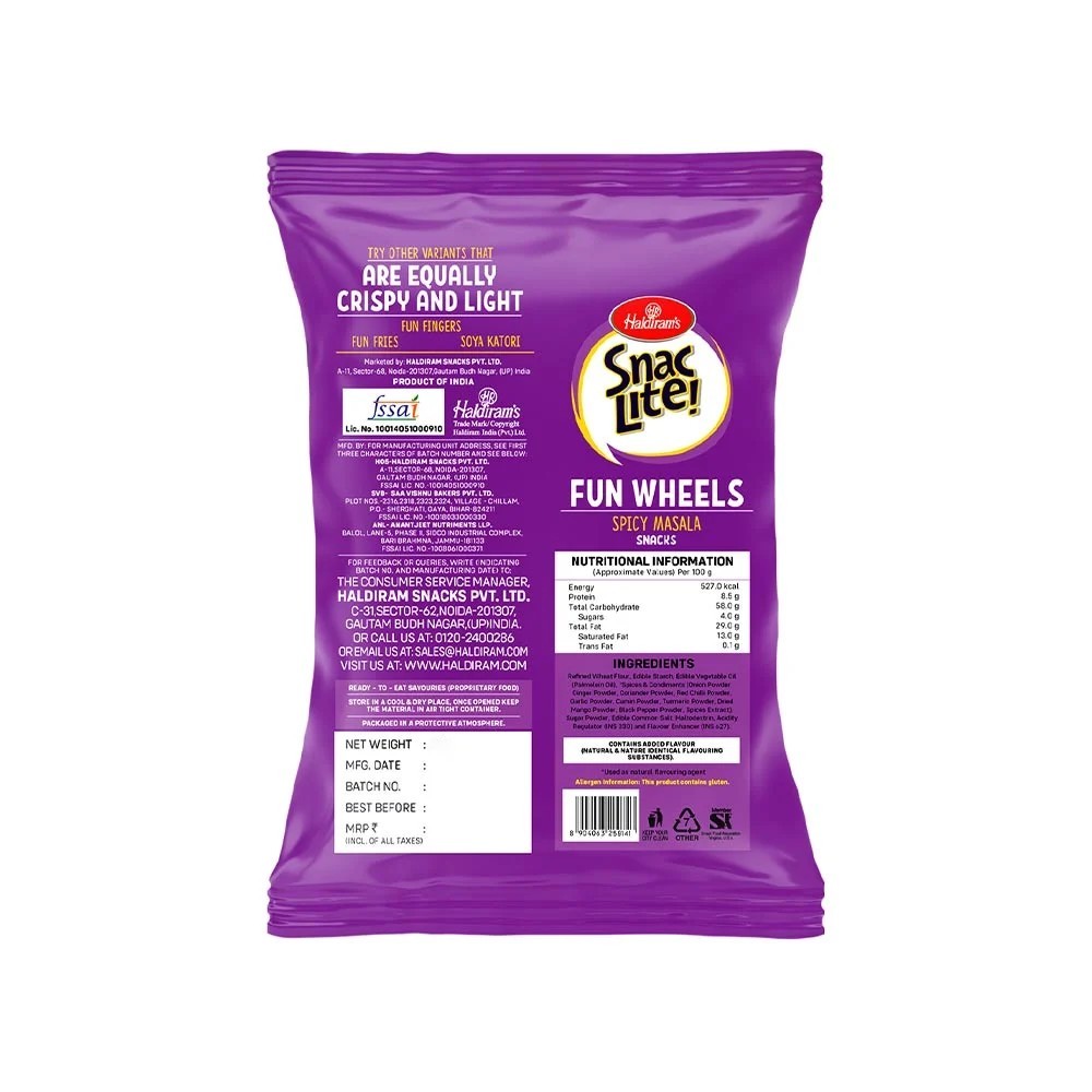 Haldiram's Snac Lite Spicy Masala Fun Wheels Namkeen