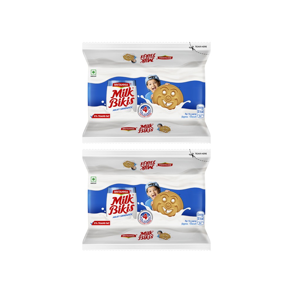 Britannia Milk Bikis Milky Sandwich Creme Biscuits - Pack of 2