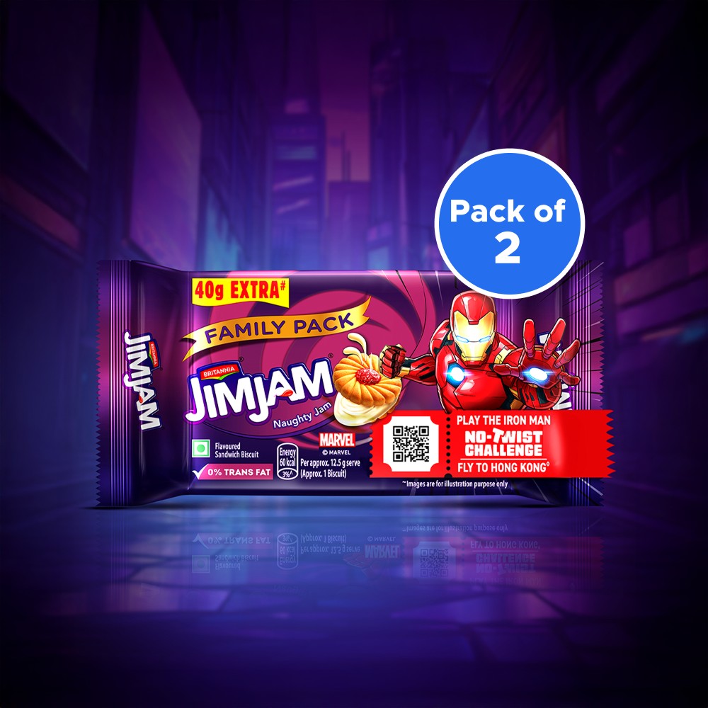 Britannia Treat Jim Jam Sandwich Crème Biscuits - Buy 4 Get 1 Free - Pack of 2