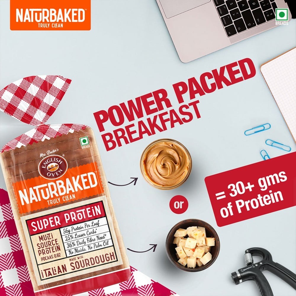 Naturbaked Super Protein Bread (56g protein, Zero Maida / Whole Wheat Bread)