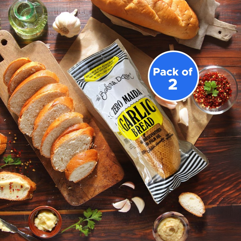 The Baker's Dozen Zero Maida Garlic Bread, Whole Wheat - Pack of 2