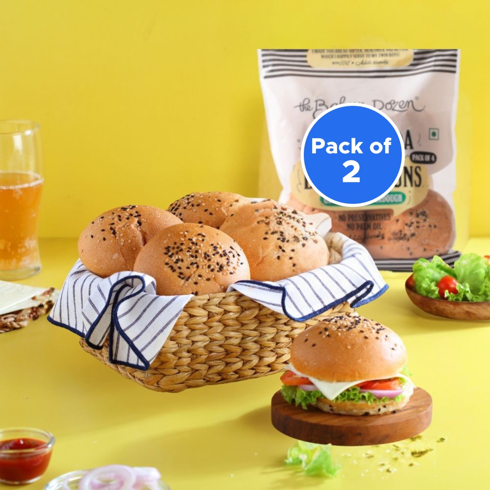 The Baker's Dozen Zero Maida Whole Wheat Sourdough Burger Bun - Pack of 2