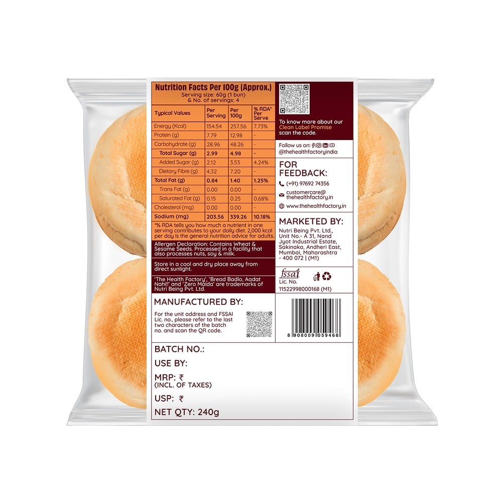 The Health Factory Zero Maida Burger Bun - Pack of 4