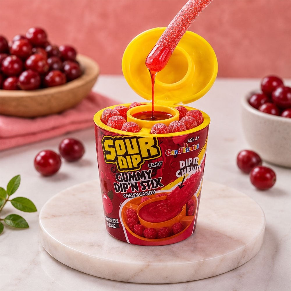 CandiExotics Sour Gummy Dip'N Stix Sour Candy (Cranberry)