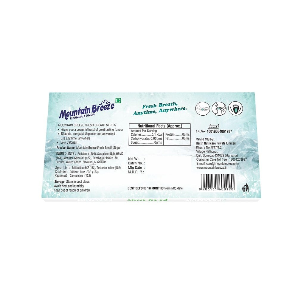 Mountain Breeze Sugar Free Mint Breath Strips - Mix Flavour