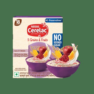 Nestle Cerelac 5 Grains & Fruits Baby Cereal (No Refined Sugar, 18-24 Months)