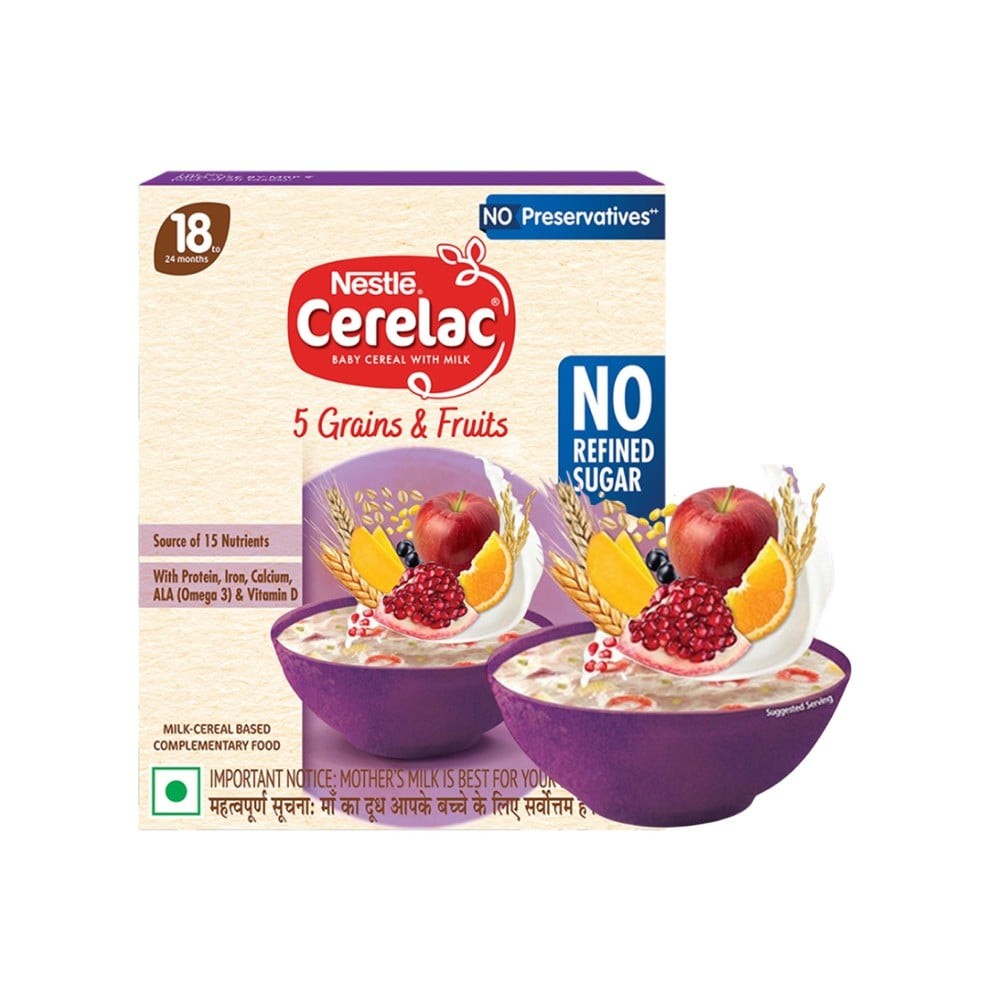 Nestle Cerelac 5 Grains & Fruits Baby Cereal (No Refined Sugar, 18-24 Months)