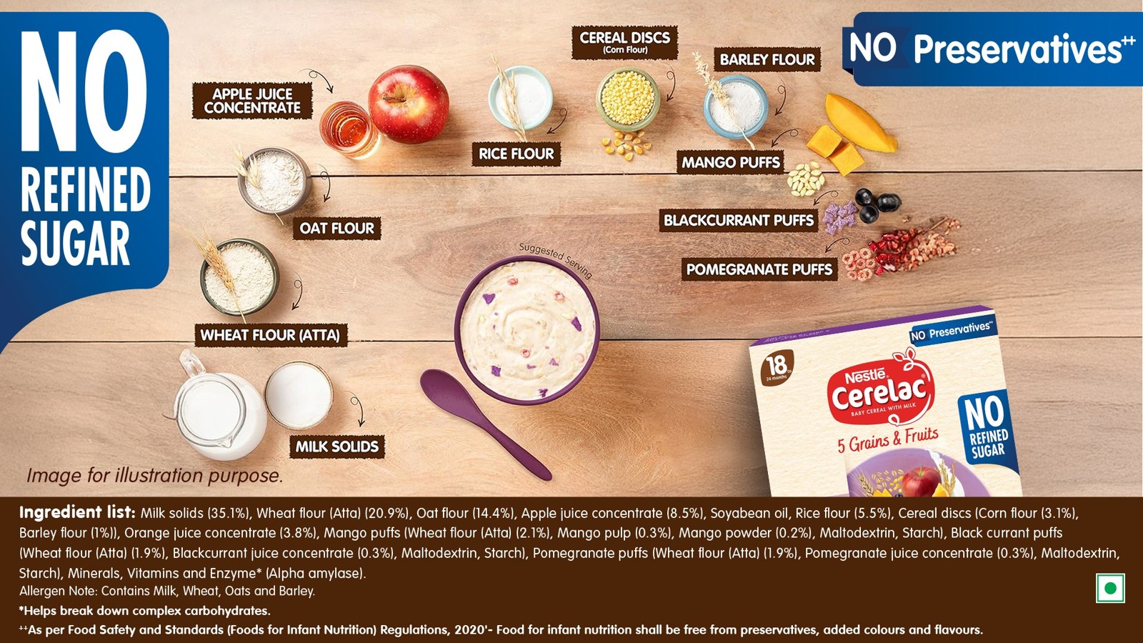 Nestle Cerelac 5 Grains & Fruits Baby Cereal (No Refined Sugar, 18-24 Months)
