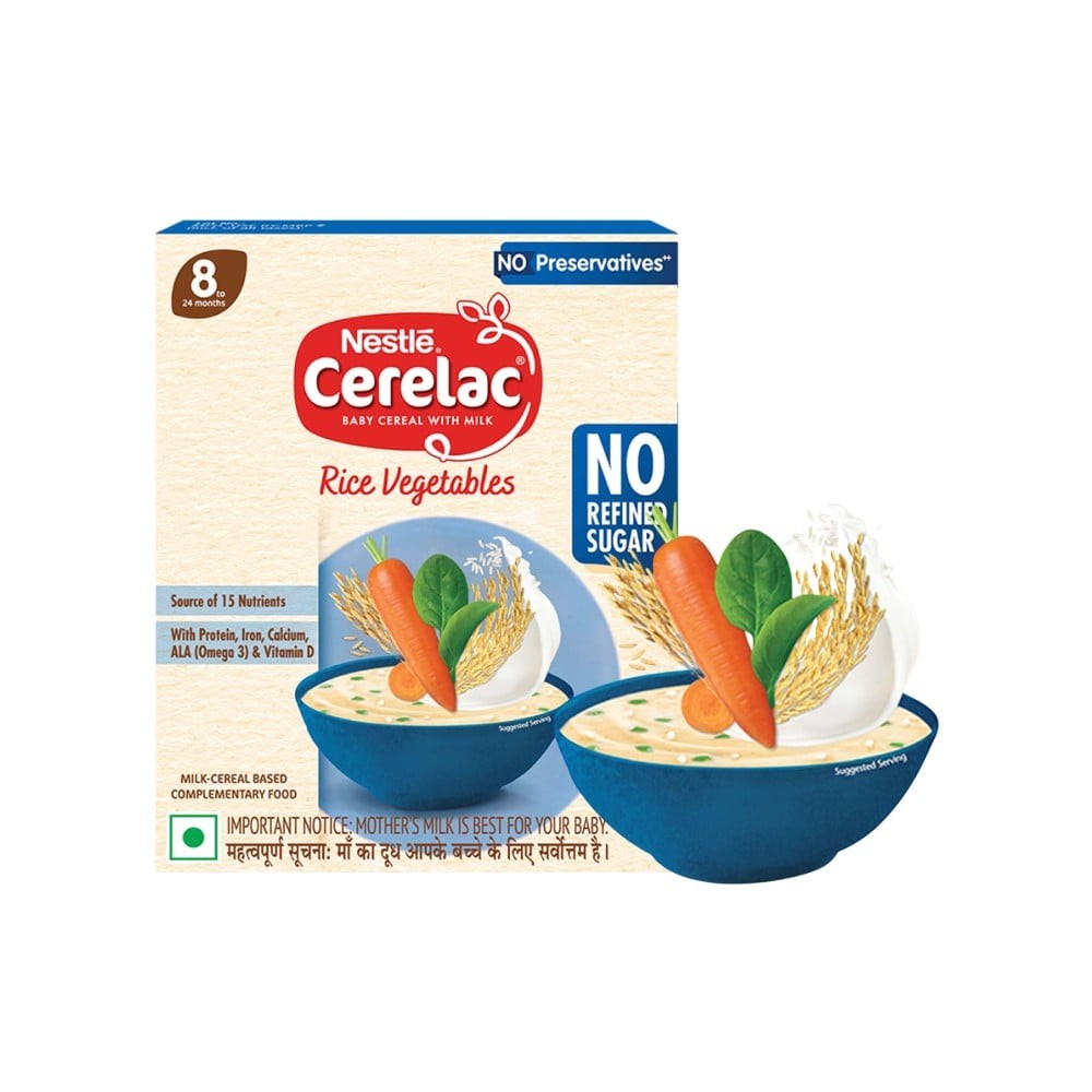 Nestle Cerelac Rice Vegetables Baby Cereal (No Refined Sugar, 8-24 Months)
