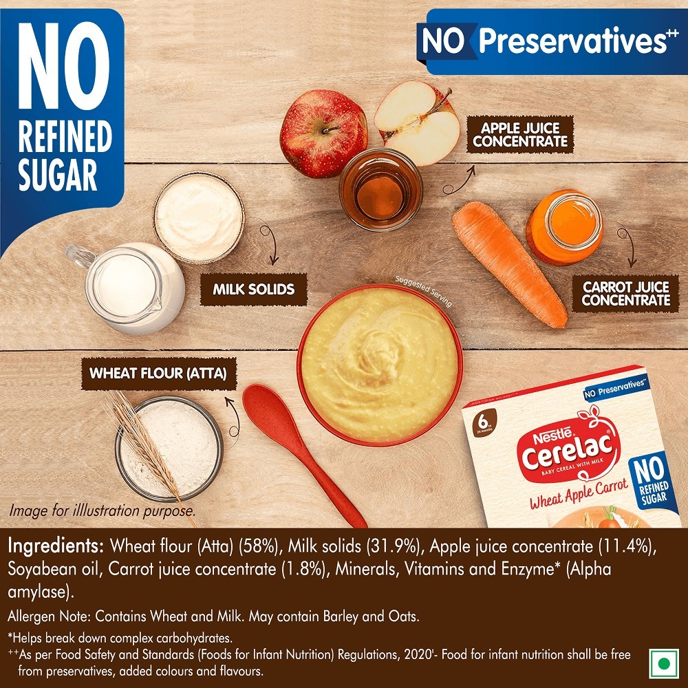 Nestle Cerelac Wheat Apple Carrot Baby Cereal (No Refined Sugar, 6 to 24 Months)
