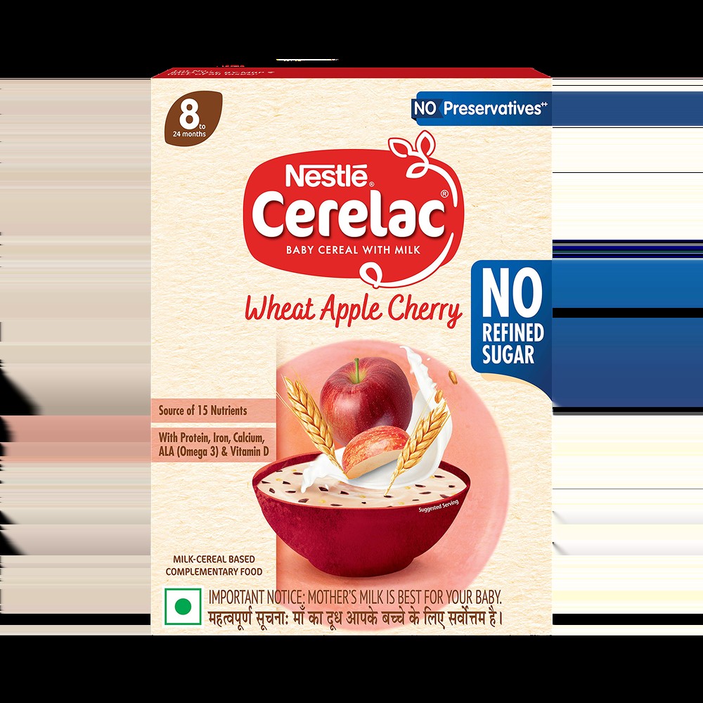 Nestle Cerelac Wheat Apple Cherry Baby Cereal (8 to 24 Months, No Refined Sugar)