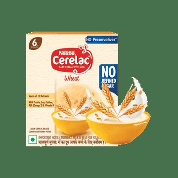 Nestle Cerelac Wheat Baby Cereal (No Refined Sugar, 6-24 Months)