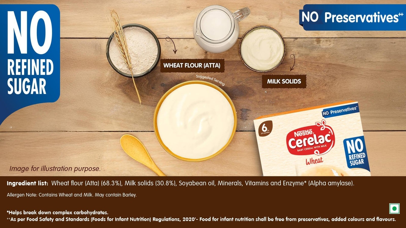 Nestle Cerelac Wheat Baby Cereal (No Refined Sugar, 6-24 Months)