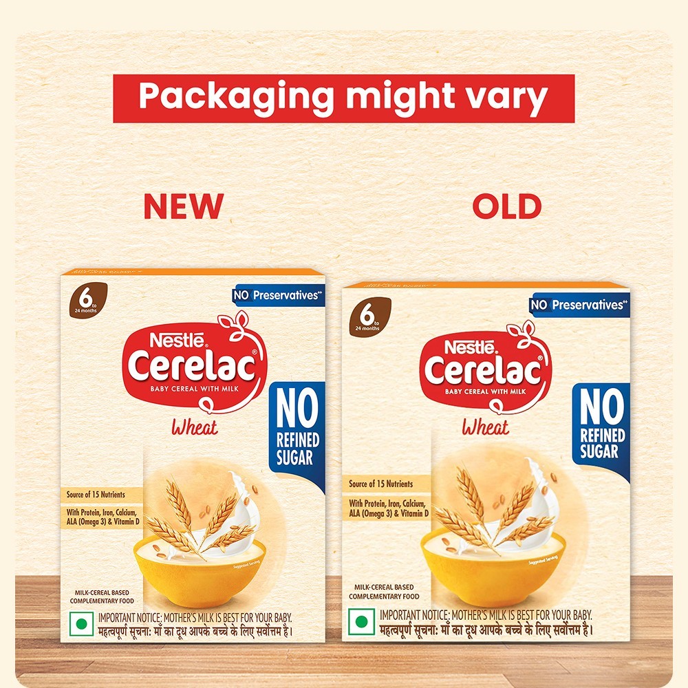 Nestle Cerelac Wheat Baby Cereal (No Refined Sugar, 6-24 Months)