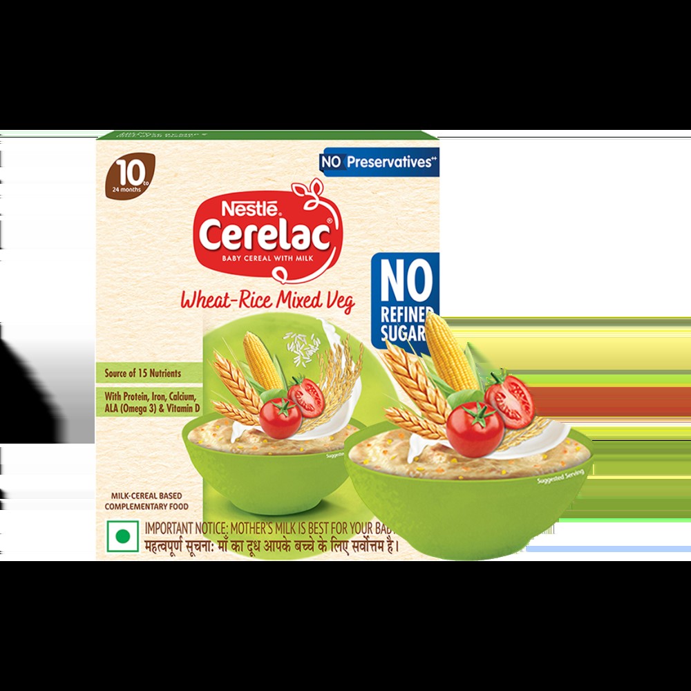 Nestle Cerelac Wheat Rice Mixed Veg Baby Cereal (No Refined Sugar, 10 - 24 Months)