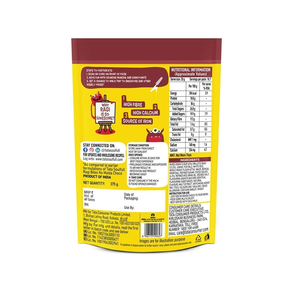 Tata Soulfull Ragi Bites Choco 7 Grains Kids Breakfast Cereal (No Maida)