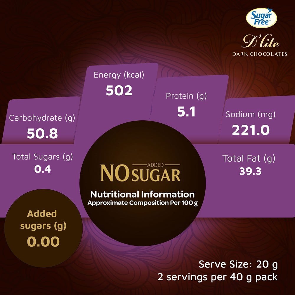 Sugar Free D'Lite Dark Chocolate Bar (Dark Crispy Quinoa & Roasted Almonds)