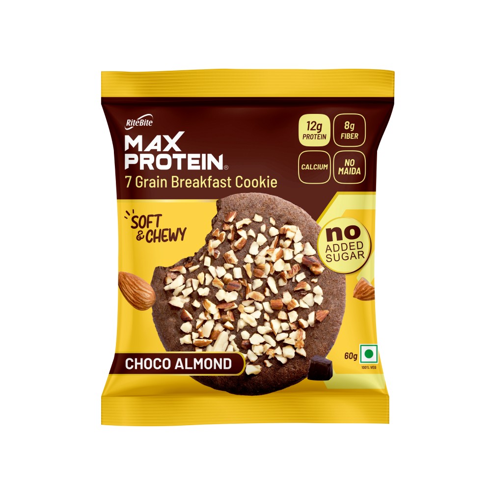 RiteBite Max Protein No Maida 7 Grains Choco Almond 12 g Protein Cookies