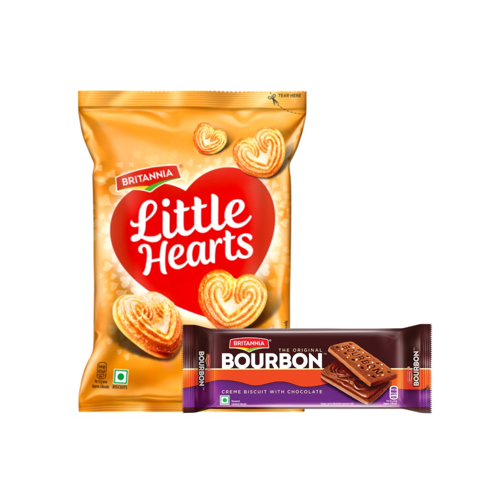 Britannia Little Hearts Classic Crunch Biscuit + Britannia The Original Bourbon Creme Biscuit With Chocolate Combo