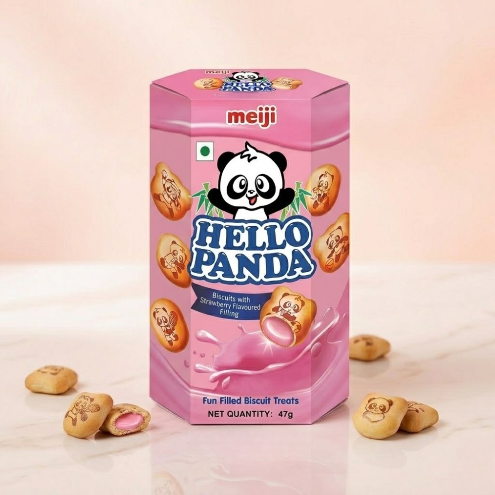 Meiji Hello Panda Strawberry Flavour Center Filled Biscuits