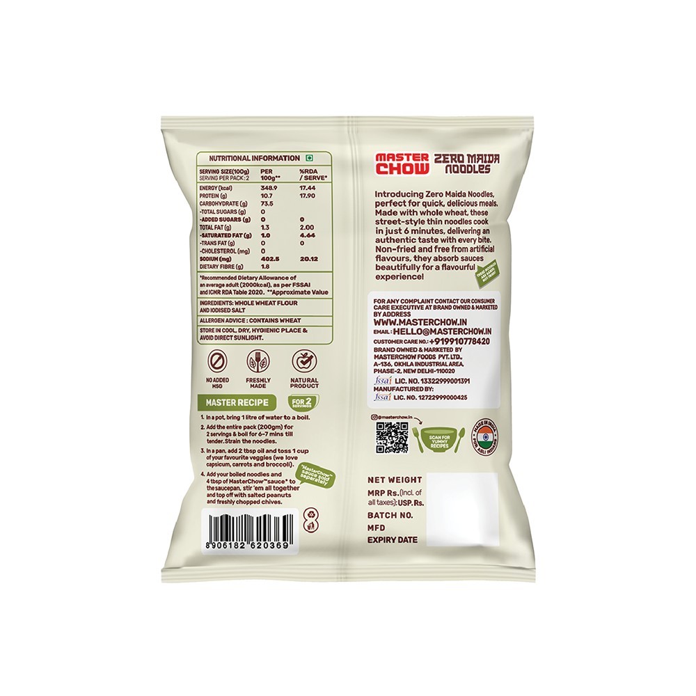 MasterChow 100% Whole Wheat Noodles (Zero Maida)