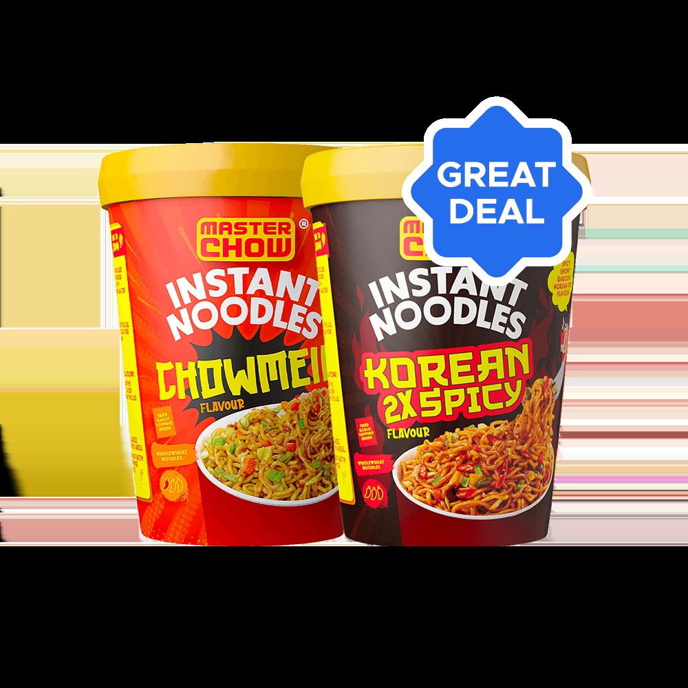 MasterChow Instant Cup Noodles (Chowmein Flavour) + Instant Cup Noodles (Korean 2X Spicy Flavour) Combo