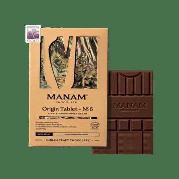 Manam Chocolate Indian Origin Tablet No. 6 - 66% Dark Chocolate Bar