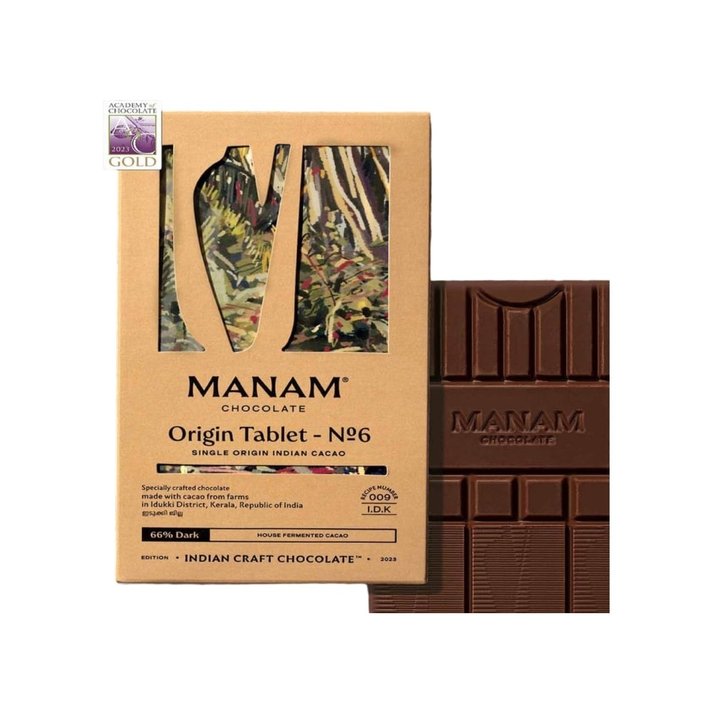 Manam Chocolate Indian Origin Tablet No. 6 - 66% Dark Chocolate Bar