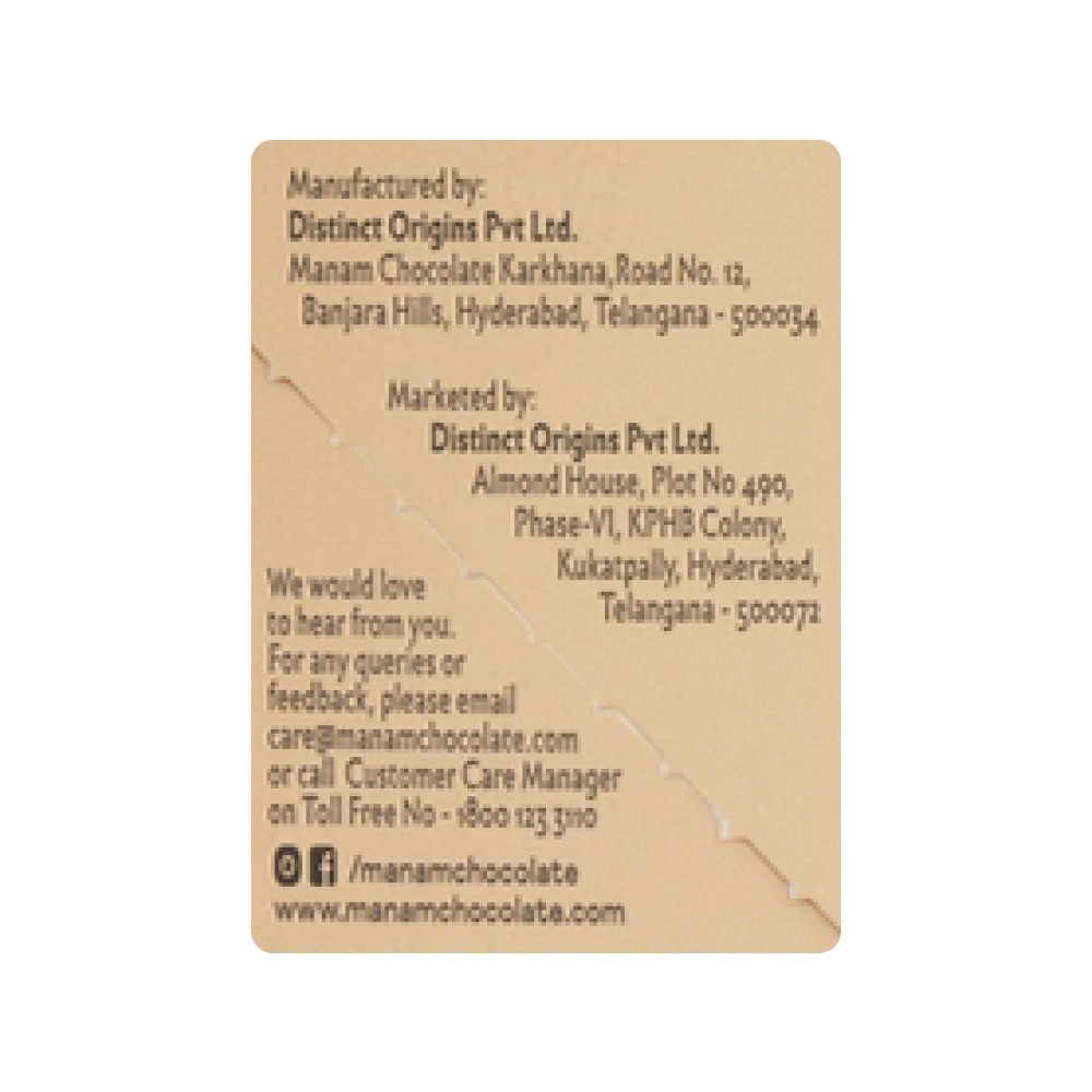 Manam Chocolate Indian Origin Tablet No. 6 - 66% Dark Chocolate Bar