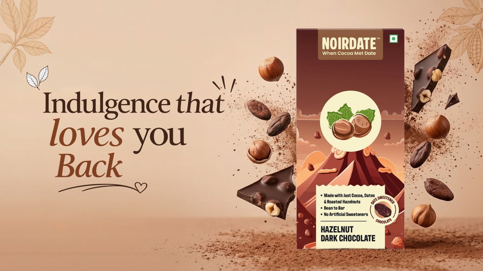 Noirdate Roasted Hazelnut Dark Chocolate Bar