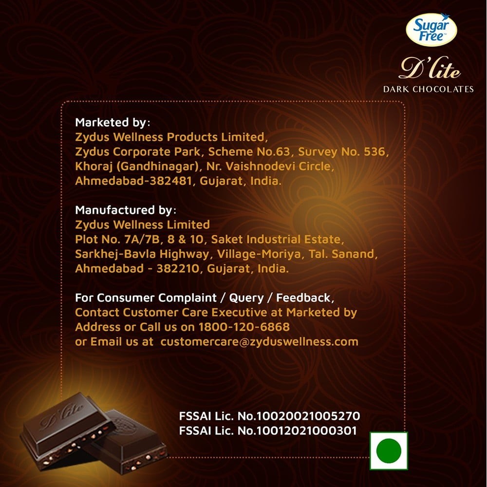 Sugar Free D'Lite Dark Chocolate Bar (Hazelnut & Roasted Almonds)