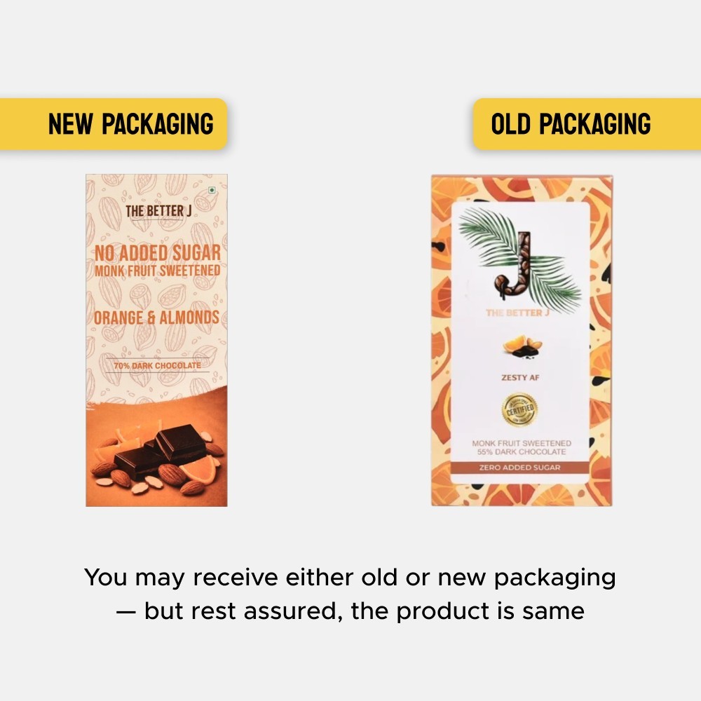 The Better J Orange Almond Sugar Free Dark Chocolate Bar