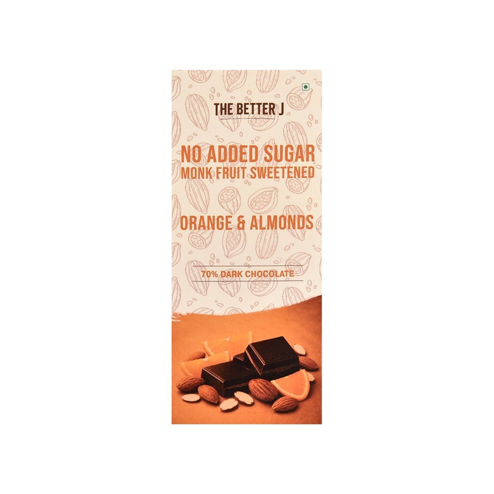 The Better J Orange Almond Sugar Free Dark Chocolate Bar