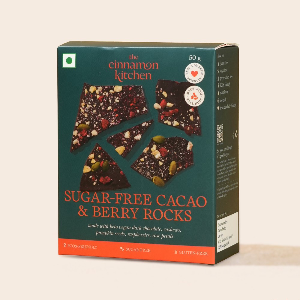 The Cinnamon Kitchen Sugar-Free Cacao & Berry Rocks Dark Chocolate