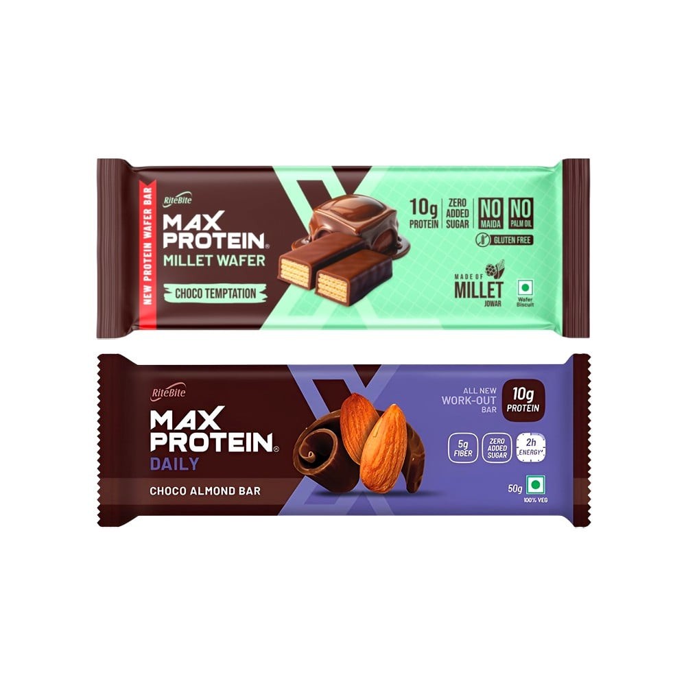 RiteBite Choco Temptation Millet Wafer Protein Bar +  Max Protein Daily Choco Almond 10 g Protein Bar Combo