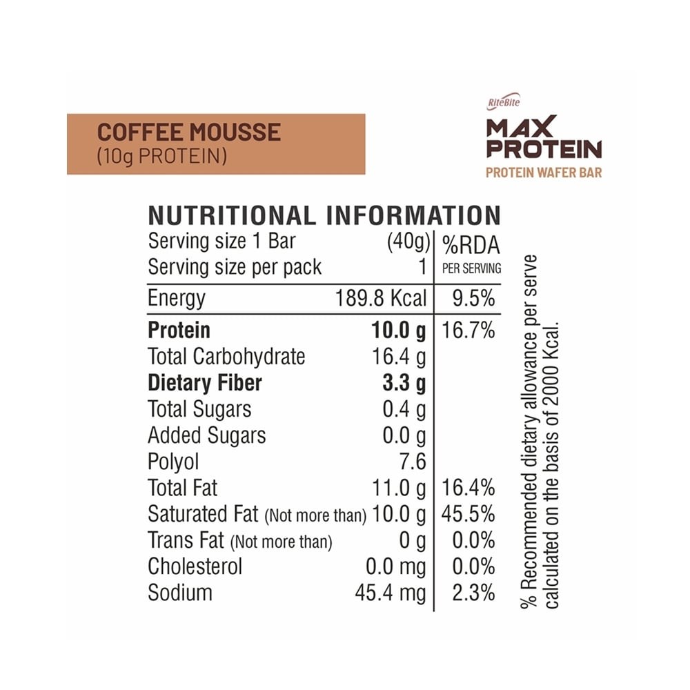 RiteBite Coffee Mousse Millet Waffer Protein Bar +  Max Protein Daily Choco Almond 10 g Protein Bar Combo