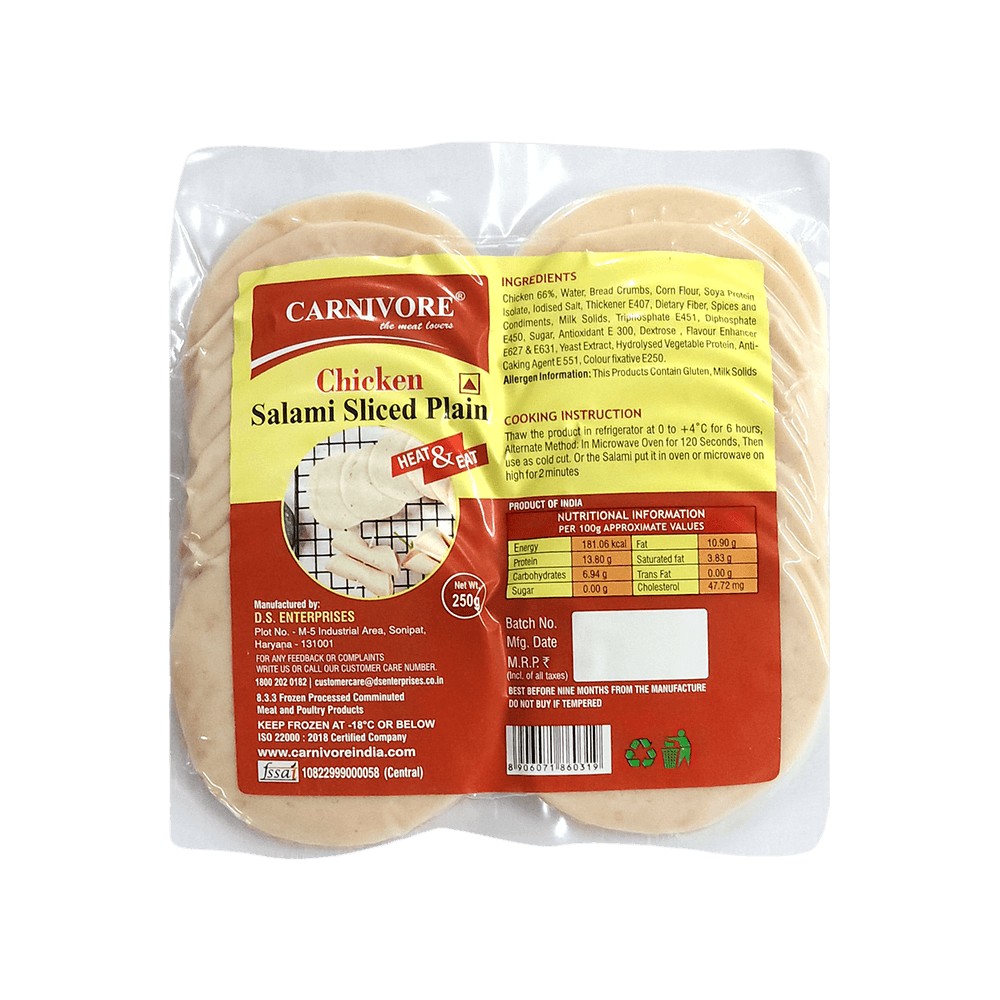 Carnivore Plain Sliced Chicken Salami (Frozen)