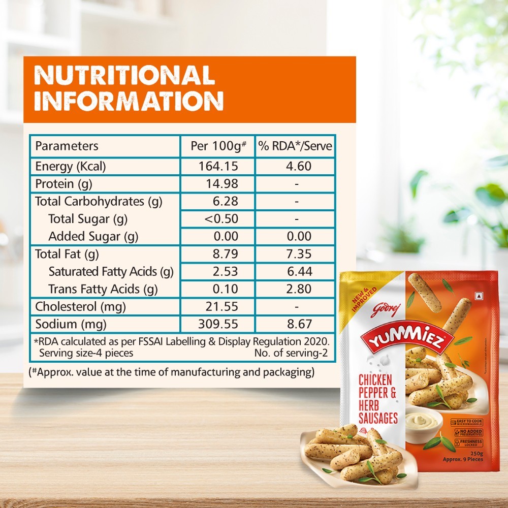 Godrej Yummiez Pepper & Herb Chicken Sausage (Frozen)