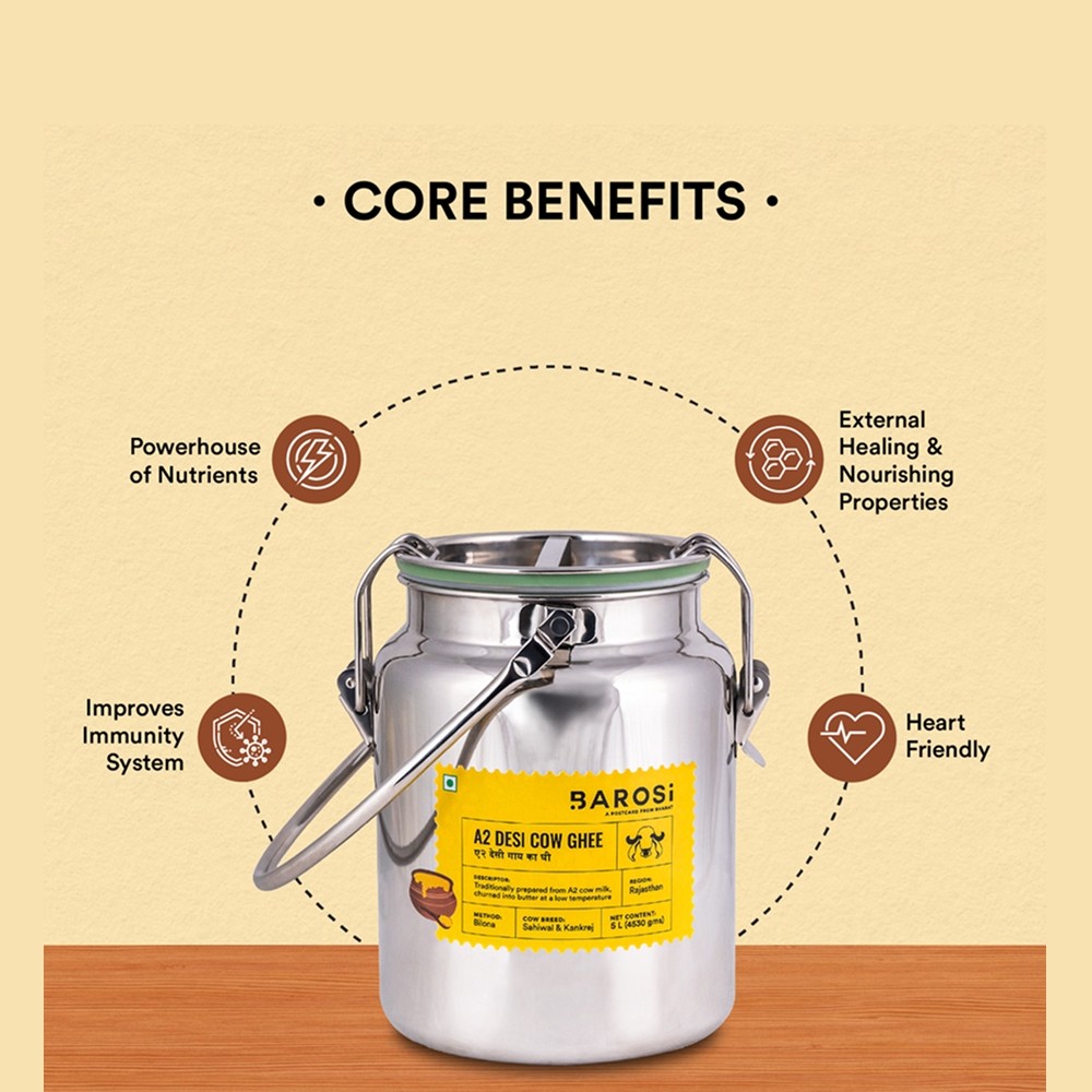 Barosi A2 Desi Cow Ghee with 5 Ltr Dolchi