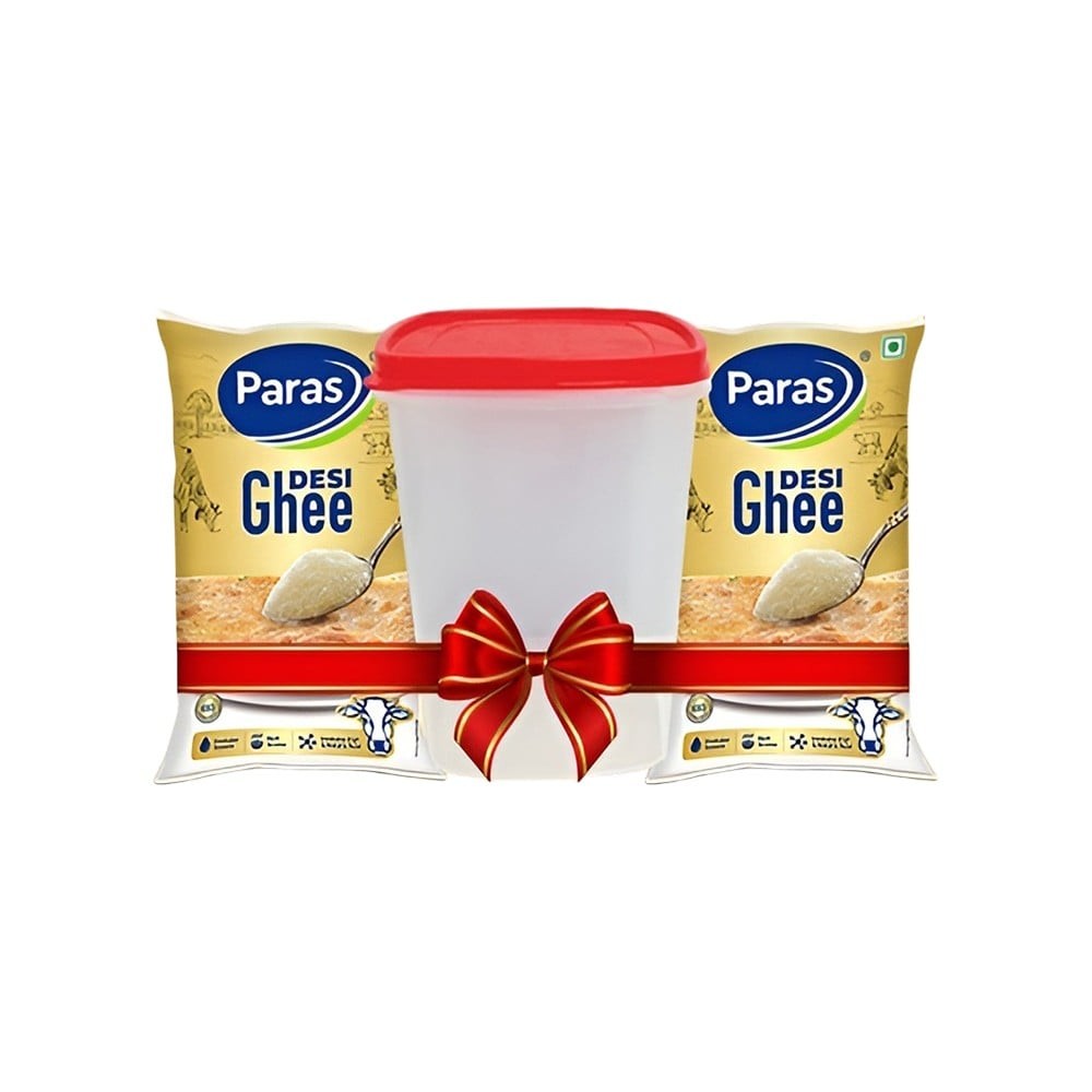 Paras Desi Ghee Pack of 2 (Pouch) with Container Free