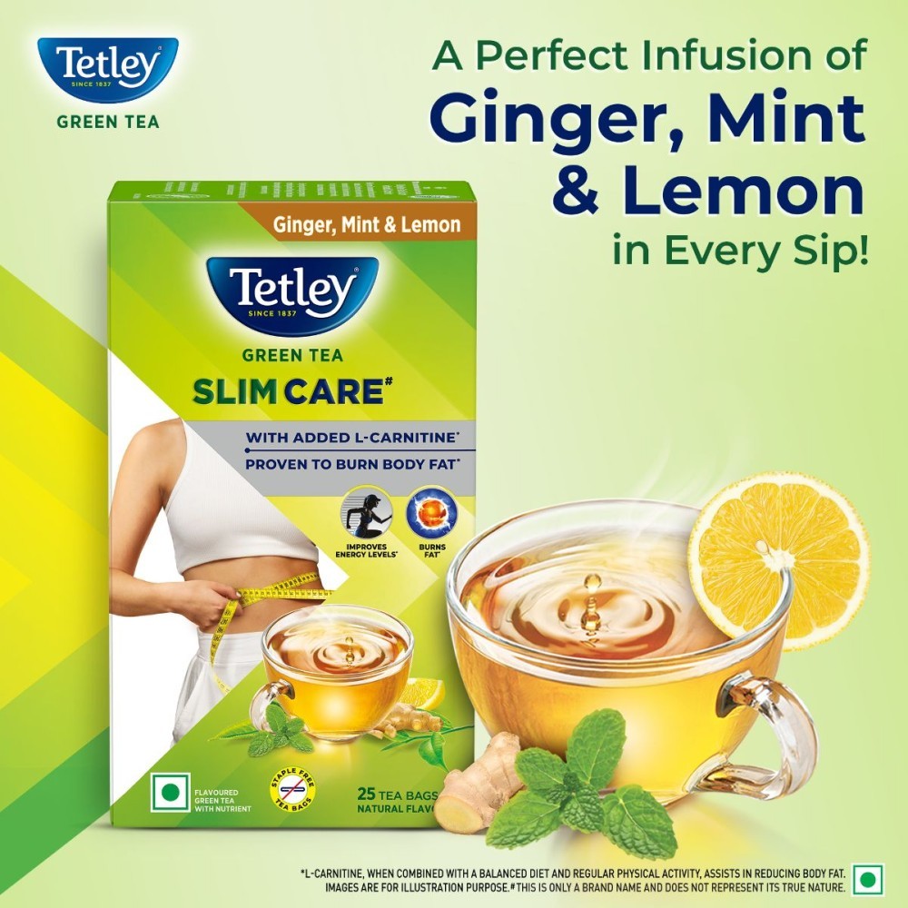 Tetley Slim Care Green Tea Bags (With L-Carnitine, Ginger, Mint & Lemon)