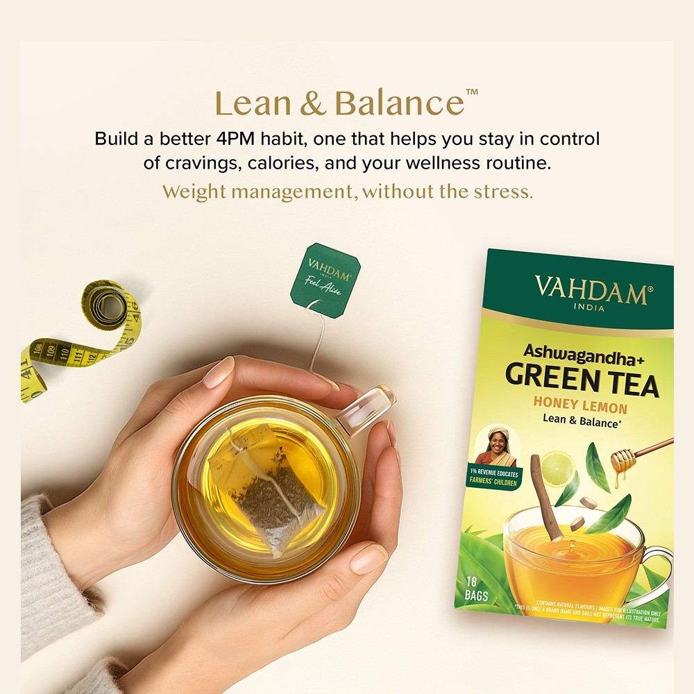 Vahdam Honey Lemon Green Tea Bags with Ashwagandha