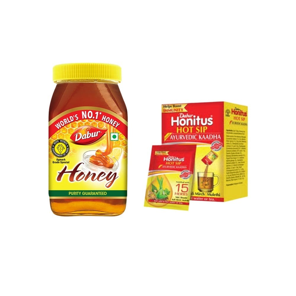 Dabur Honey - World's No.1 Honey Brand (No Sugar Adulteration) + Honitus Hot Sip Ayurvedic Kaadha Combo