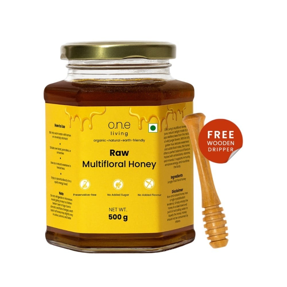 One Living Raw Multifloral Honey with Wooden Dripper